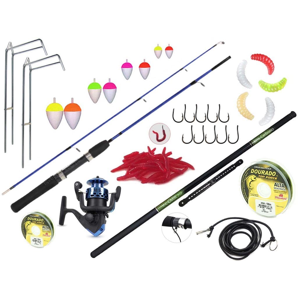 Kit Pesca Com 1 Vara Para Molinete 1,20m + 1 Vara Telescópica 3,00m + Molinete + Acessórios (Ref. 178)