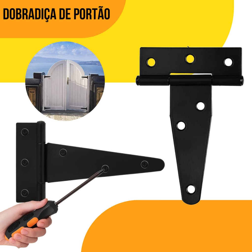 Dobradiça de Portão Tipo T  — Robusta e Durável para Portões de Madeira e Metal