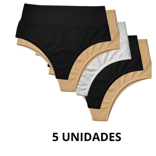 Calcinha Plus Size Kit 5 tamanho grande do 48 ao 56 Cós Alto - Fio Duplo Super Confortável Modelagem que Valoriza