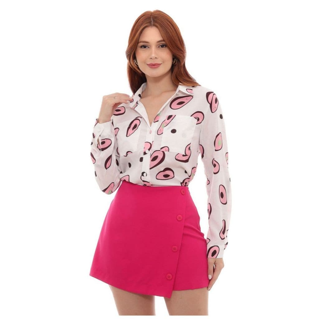 camisa feminina manga longa de estampa abacate,botões forrado.confordavel