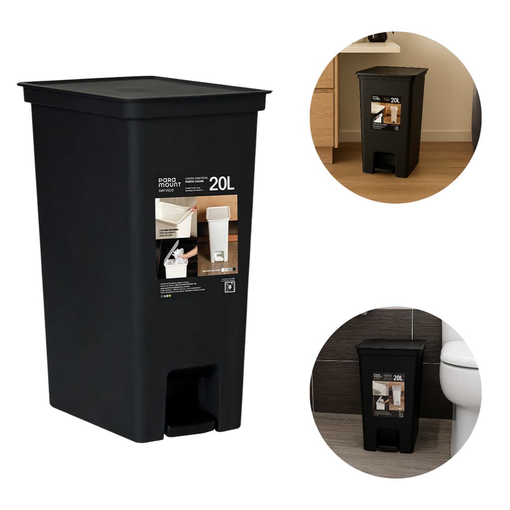 Lixeira de Pedal 20 Litros Grande Compacta Com Aro Suporte Esconde Sacola Para Cozinha Banheiro Fly