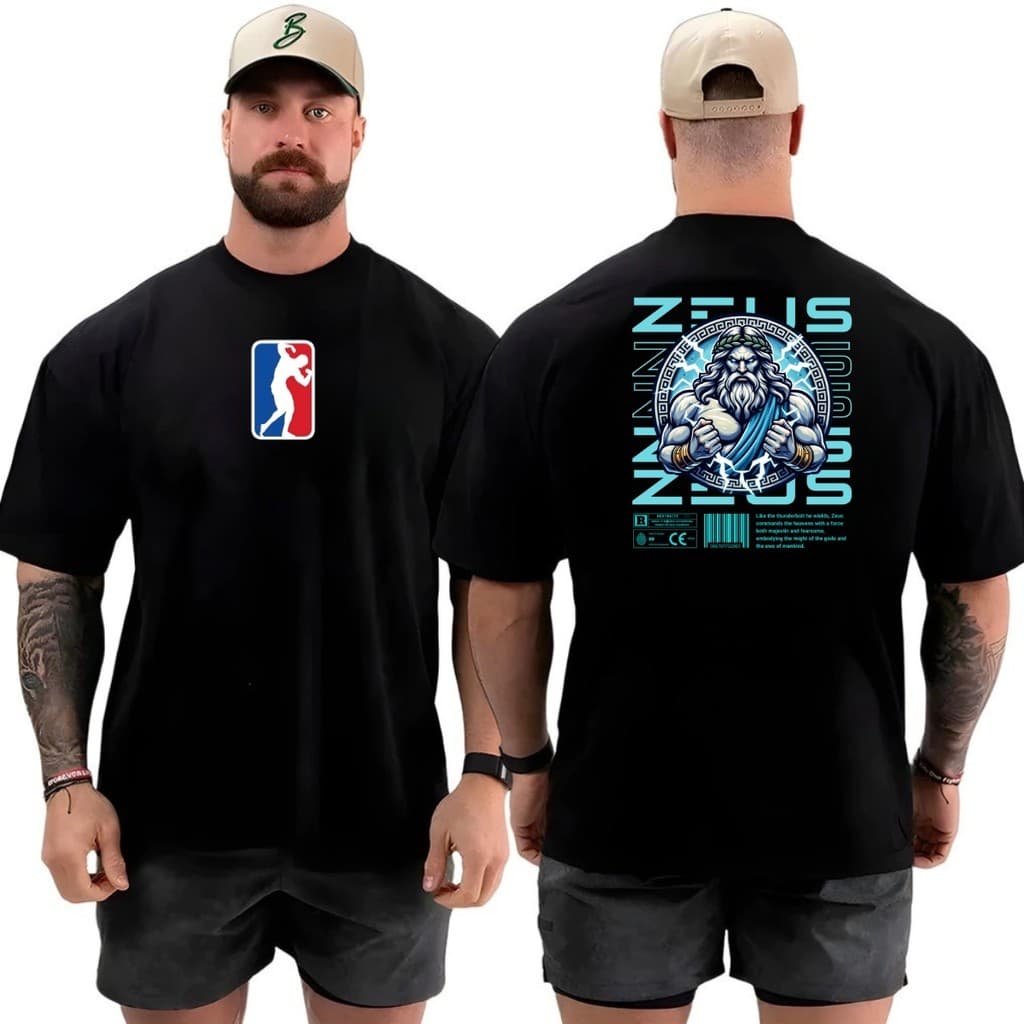 Camiseta Camisa Oversized Top para Academia Musculação Zeus 1032 Streetwear 100% Algodão
