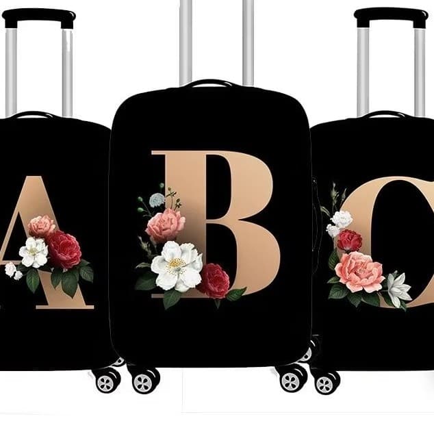 Capa De Bagagem Premium Elástica Sua Inicial Para Viagem Mala Grande Protetora Floral Personalizada+ Tag de Mala