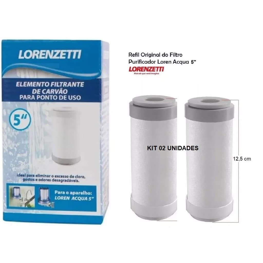 Kit 02 Refil (Elemento filtrante) de carvao ativado para filtro Loren Acqua 5 original Lorenzetti