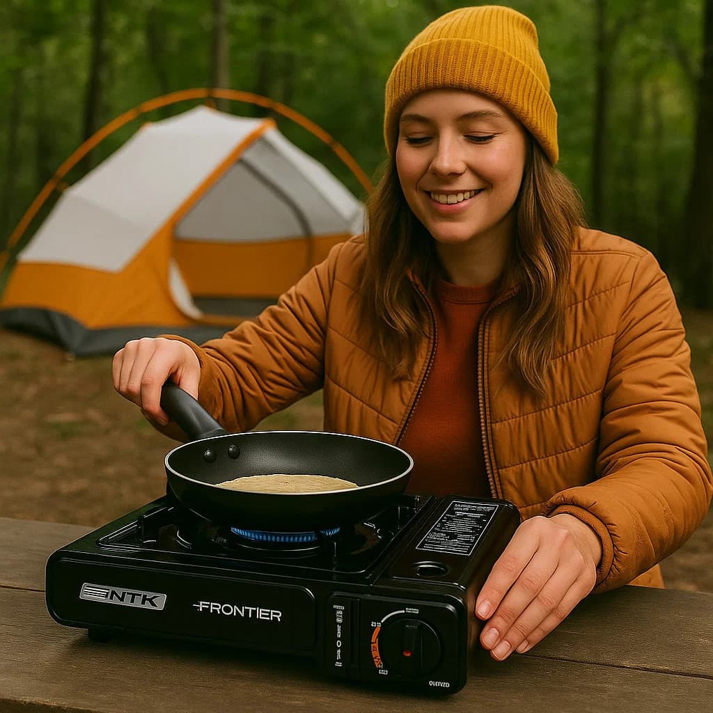 Fogão Fogareiro Acendedor Panela Gás Camping Preto Grill Chapa Levar Viagem Acampamento Pequeno Mesa