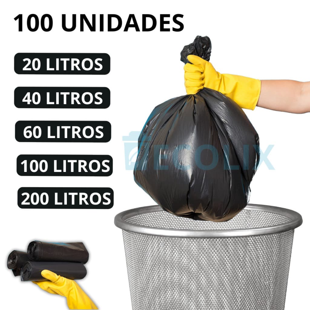 Saco de lixo Litros pacote com 100 unidades 20L 40L 60L 100L e 200L
