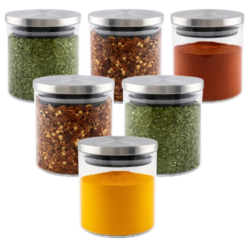 Kit Porta Temperos e Condimentos Vidro Tampa inox 6un 200ml