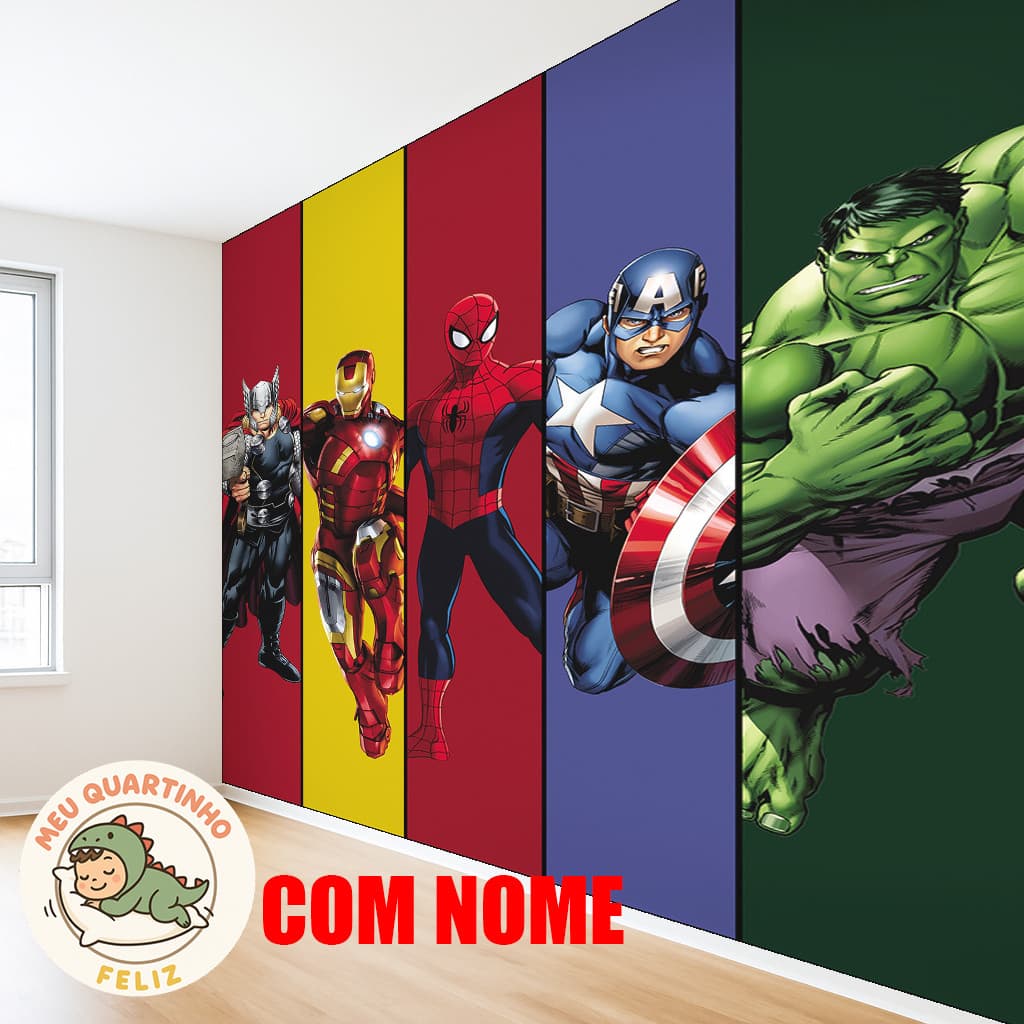 Papel de Parede Super Herois Marvel DC Thor Hulk Vingadores M² ADESIVO PAREDE TODA