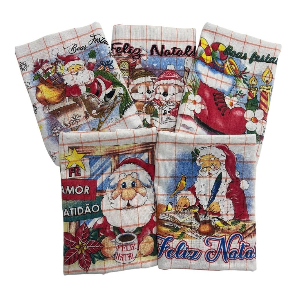 Kit 10 Panos de Prato e Copa Natal Estampado Guardanapos 100% Algodão 40x60 cm