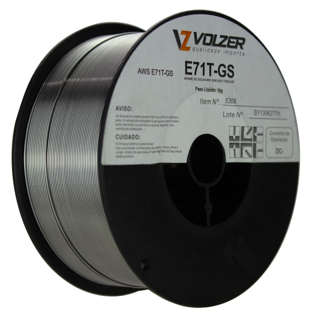 Arame Solda MIG Sem Gas Tubular Volzer AWS E71T-GS 0.8mm - Rolo 1kg | Ideal para Iniciantes