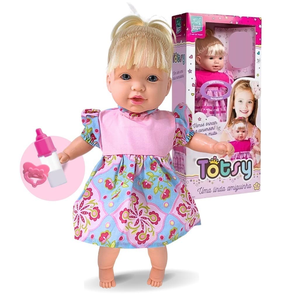Boneca Totsy 43cm fala 114 frases Chupeta Mamadeira Mágica