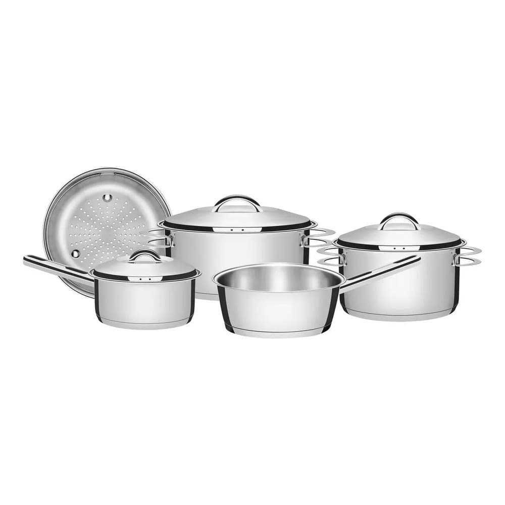Jogo de Panelas Tramontina Solar em Aço Inox com Fundo Triplo e Tampas de Inox 5 Peças