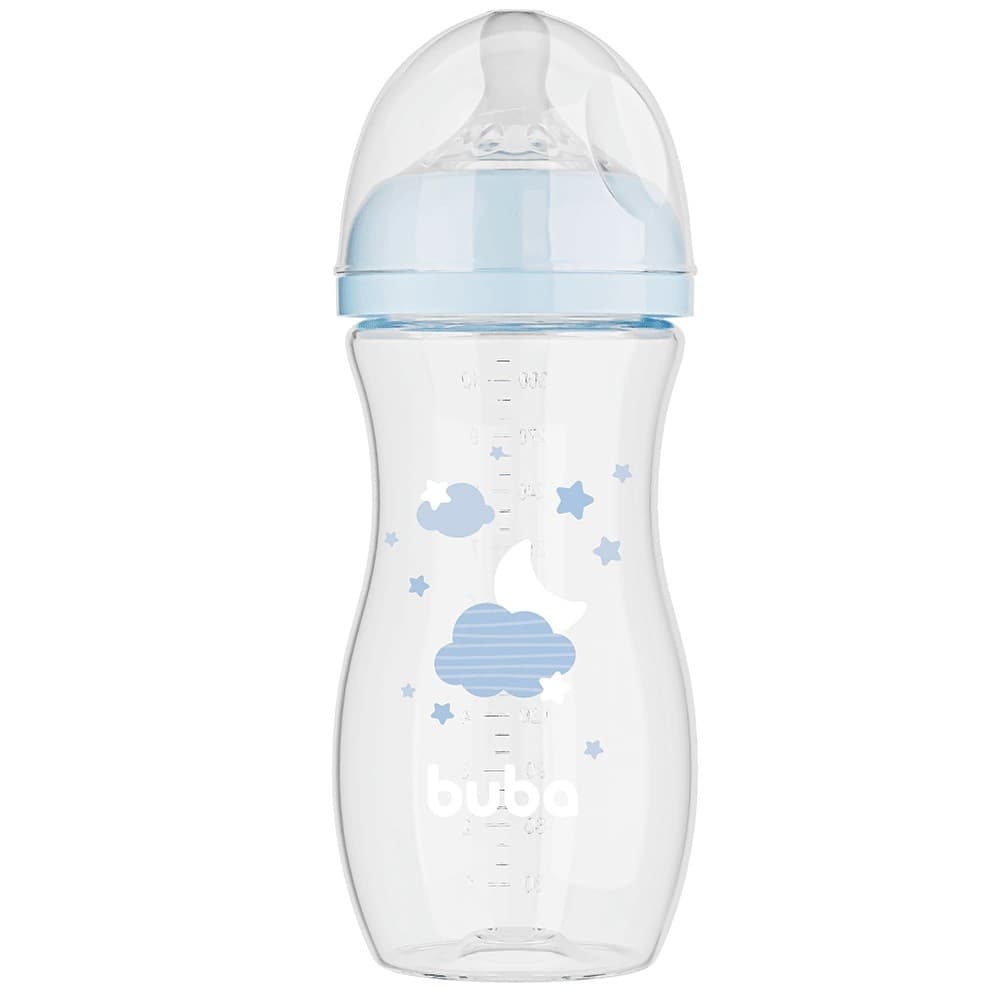 Mamadeira Buba Easy Flow 330ml Com Bico Anticolica Fluxo 3 Nuvem Azul mamadeira buba