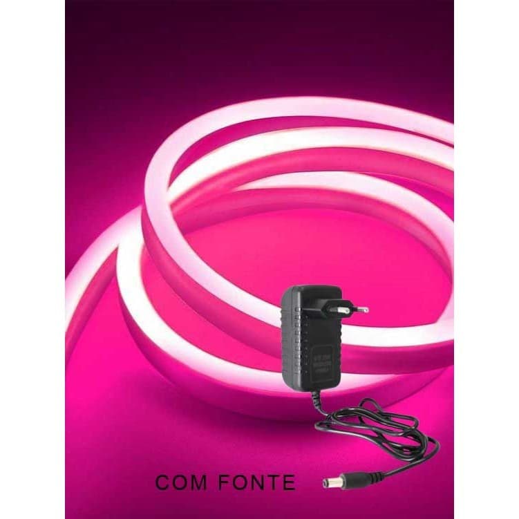 Fita Led Neon ROSA 5m com fonte tomada 3A 12v Bivolt iluminação de led para decoração