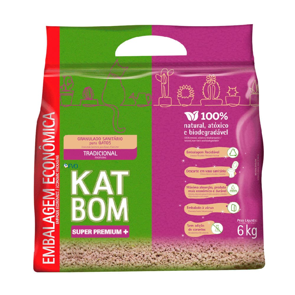 Areia Higiênica Katbom Granulado Para Gatos Natural 6kg