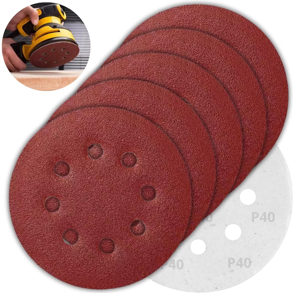 Kit 10 Discos de Lixa Aderente com Furo 125mm Grão 40 Lixa Disco de Velcro Desbaste Grosso Marcenaria Obra