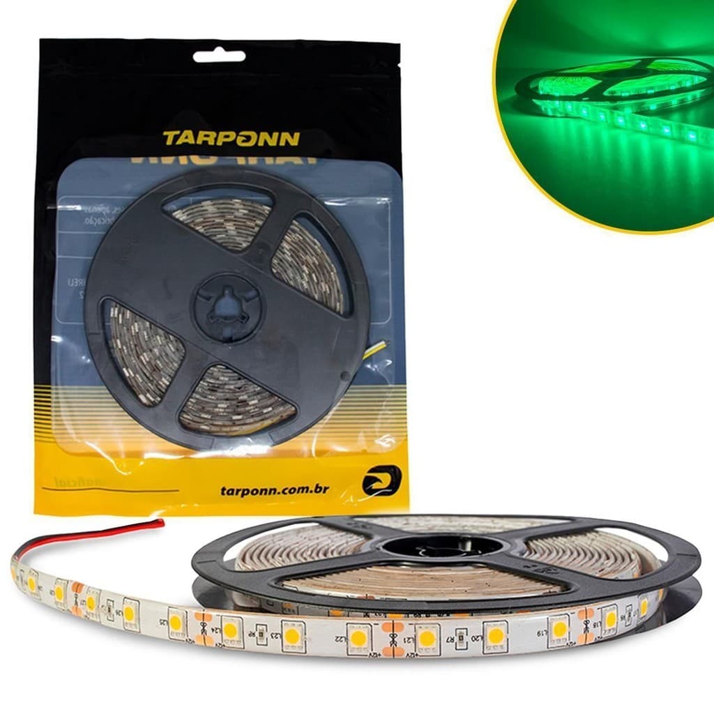 Fita De Led 5050 Verde 5m 300 Leds Dupla Face Silicone 12v
