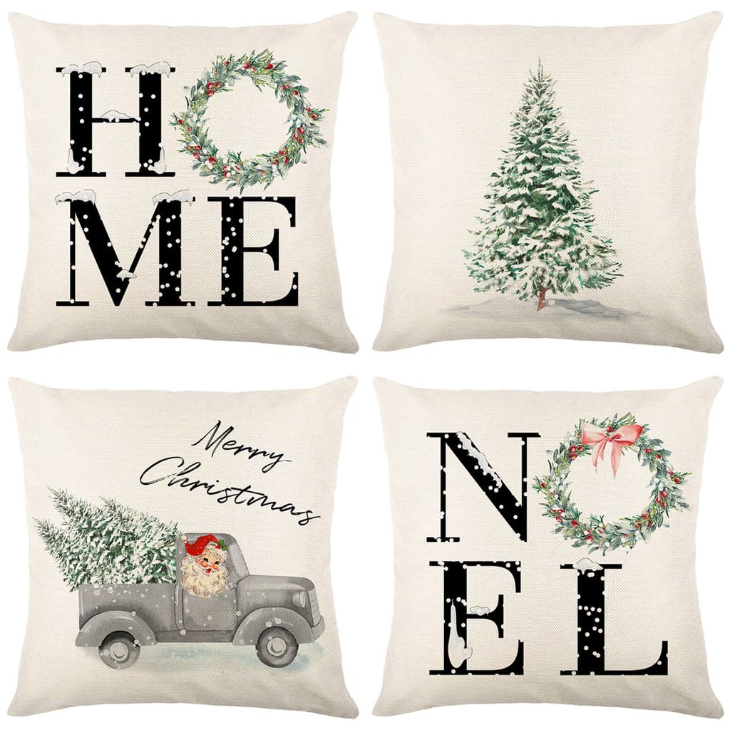 🎄 [Único Lado] Capa Almofada Linho 40x40/45x45/50x50cm Árvore De Natal Home Noel Padrão Capas de Almofada Natal