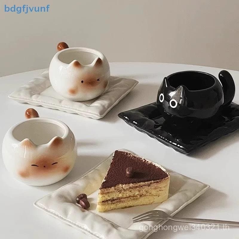 Novo estilo brisa copo caneca de cerâmica corrente dos desenhos animados gato xícara de café em camadas fundo cor gato c