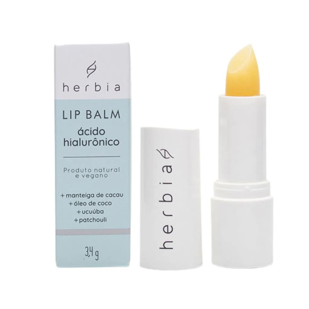 Hidratante Labial Herbia Manteiga de Cacau Lip Balm Ácido Hialuronico 3,4g