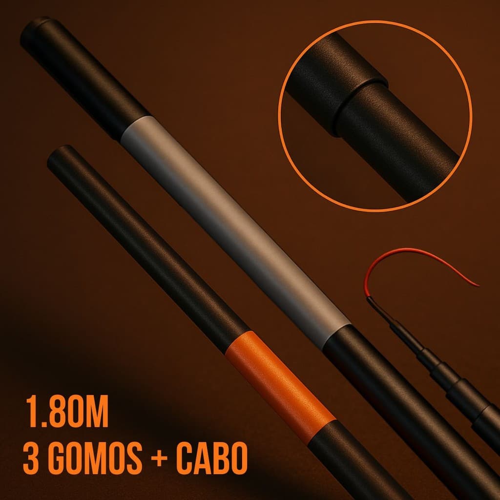 Varas De Mão Telescópica Lisa De 1.8m Fibra Vidro 40% Carbono + Capa Proteção