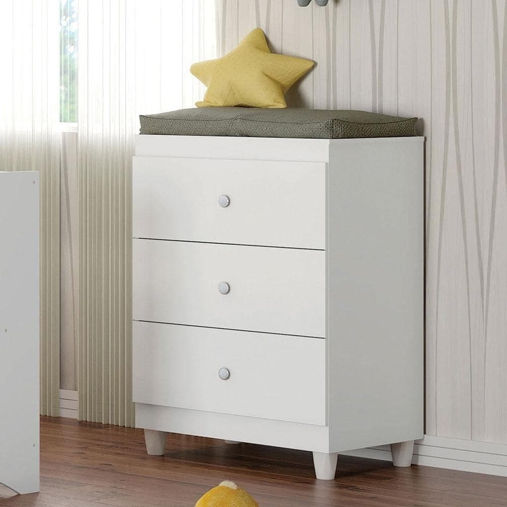 Cômoda Moderna Gutti 3 Gavetas - MDP - Branco - Móveis Estrela