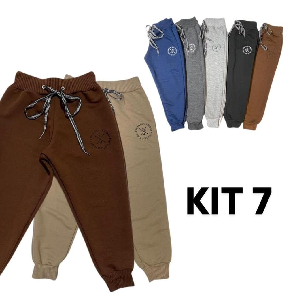 Kit 7 Calças Infantil Moletom Moletinho Menino Menina Inverno Unissex