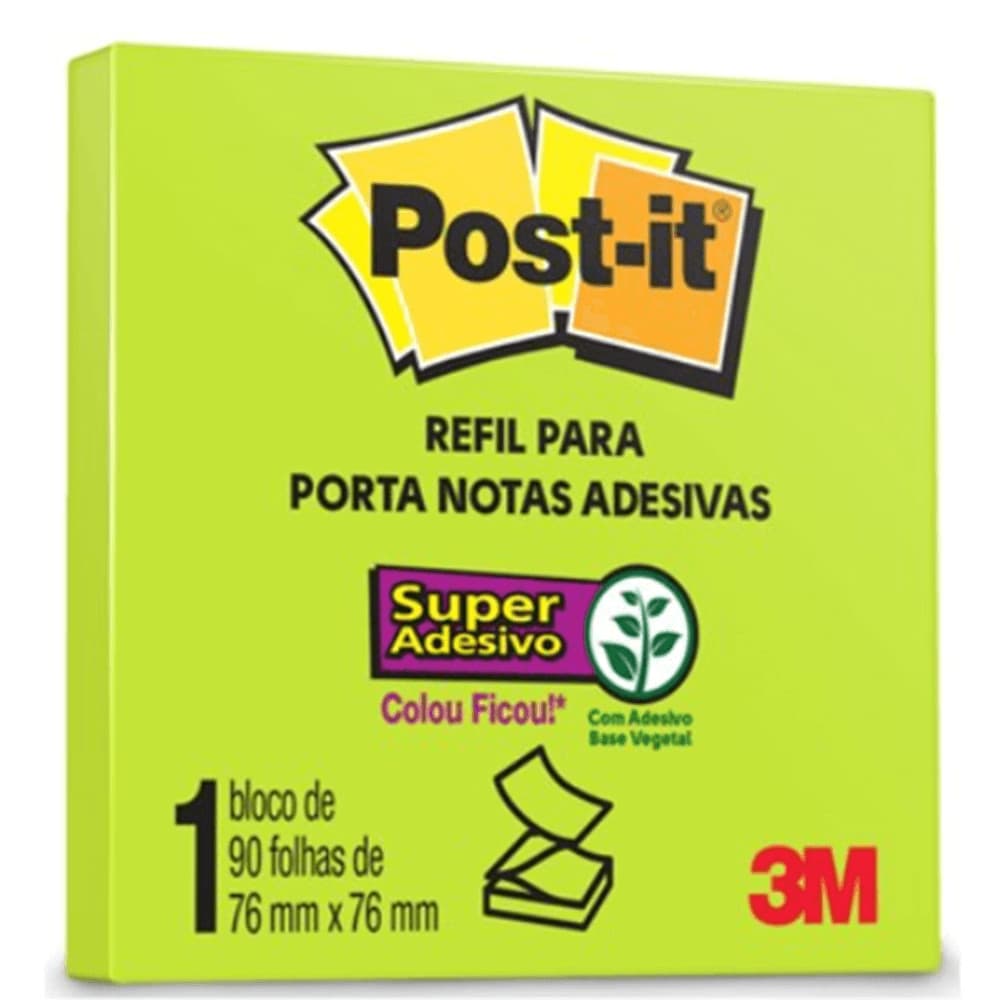 Post-it Super Adesivo 76mm x 76mm Com 90 Folhas 3M  - Verde Neon