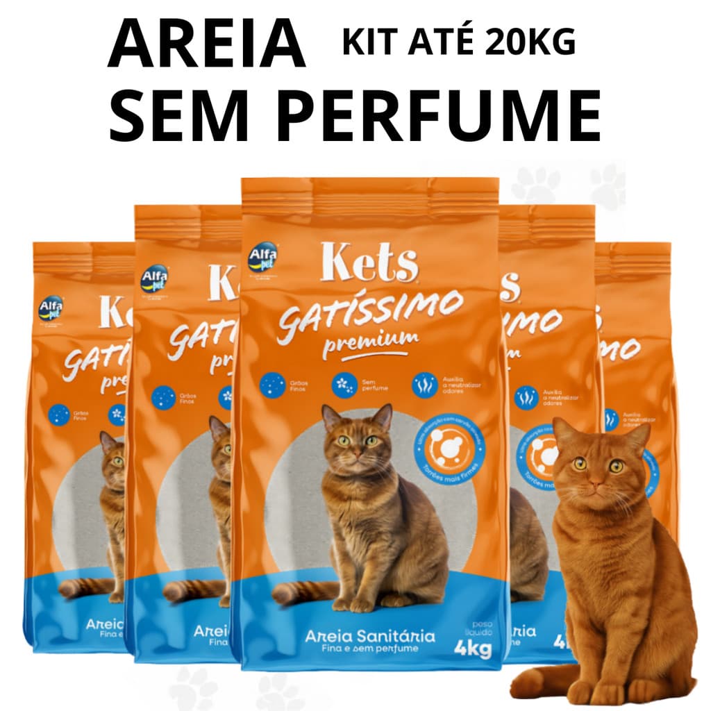 Areia Gatissimo Sanitaria Higienica Ate 20Kg Sem Perfume Premium Kets