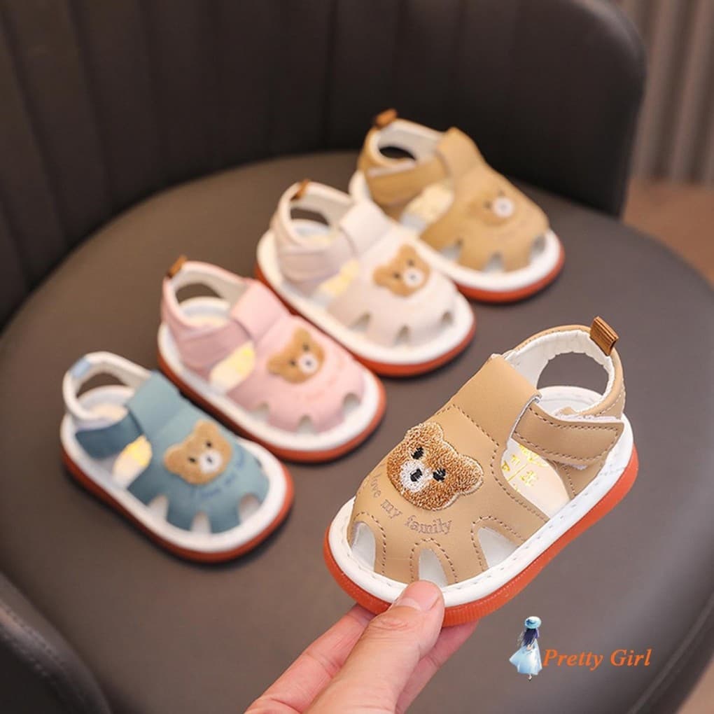 Mellifluous-Sandálias De Verão Para Meninos E Meninas , Antiderrapantes , Sola Macia , Sapatos Bordados De Urso Festa Es
