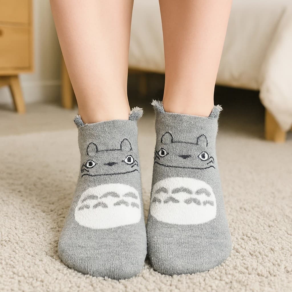 12 Pares de Meias Femininas Confortáveis de Bichinhos Fofos Com Orelhas Felpudas 35-40
