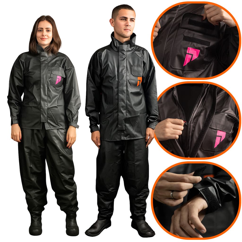 Conjunto Capa De Chuva Motoqueiro Gola Alta Masculino e Feminino Impermeável Diversos Tamanhos