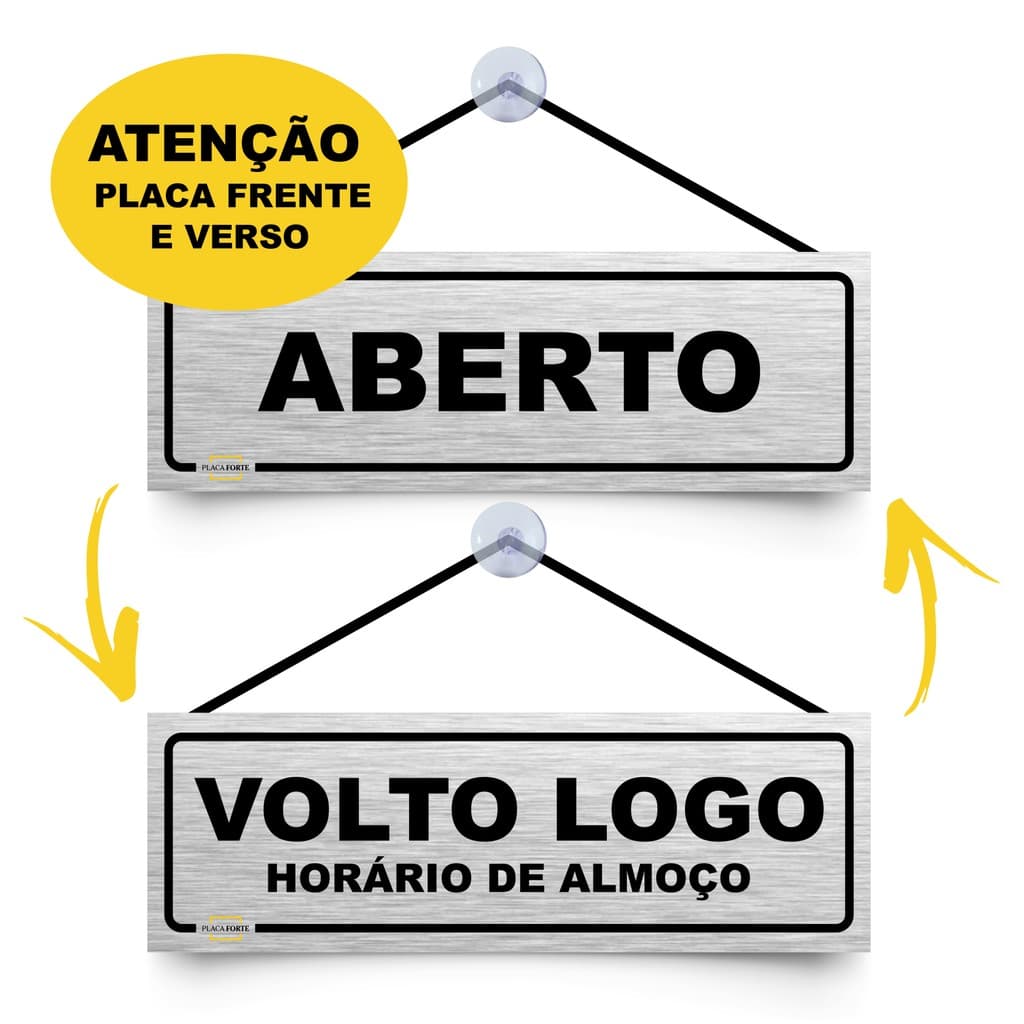 Placa Sinalização Aviso Aberto Volto Logo Almoço 30x10cm