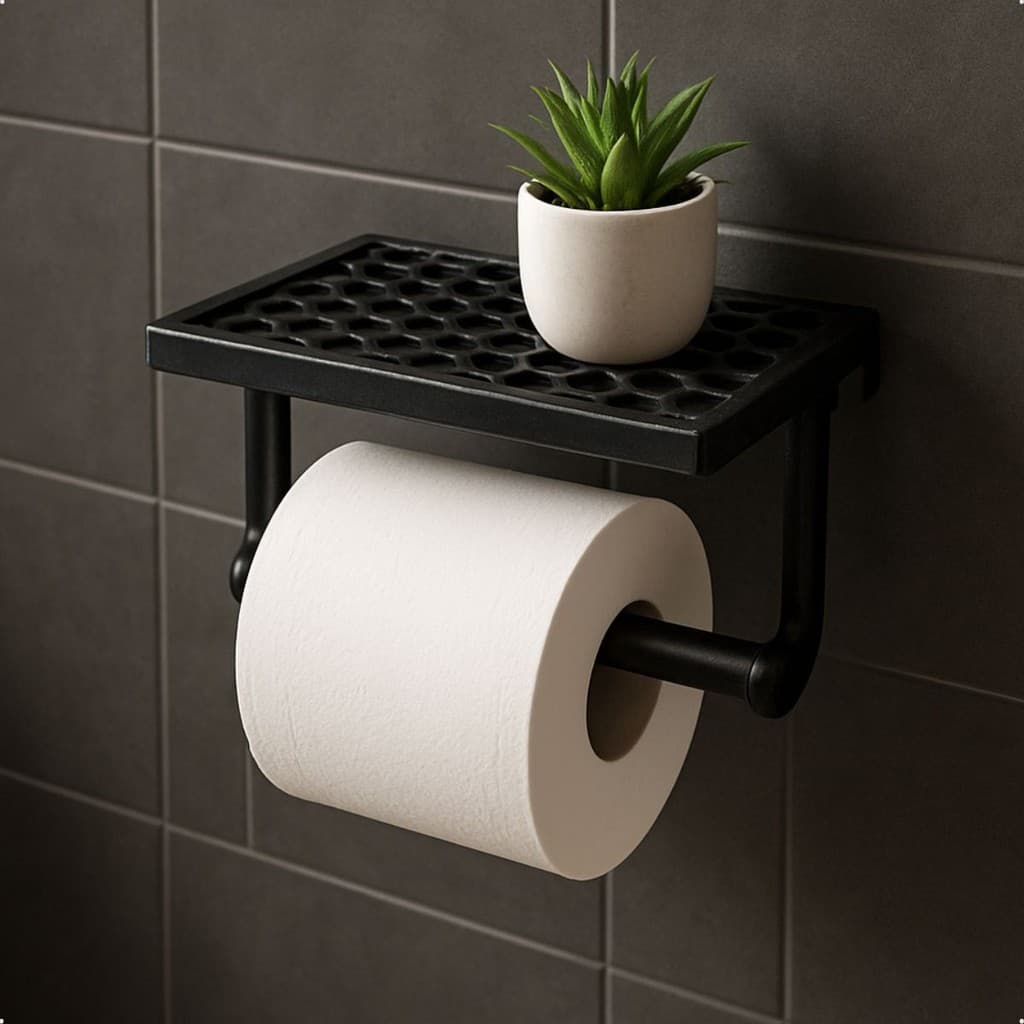 Suporte Inteligente 2 em 1 Porta Papel Higiênico Com Prateleira Transforme Seu Banheiro Com Estilo