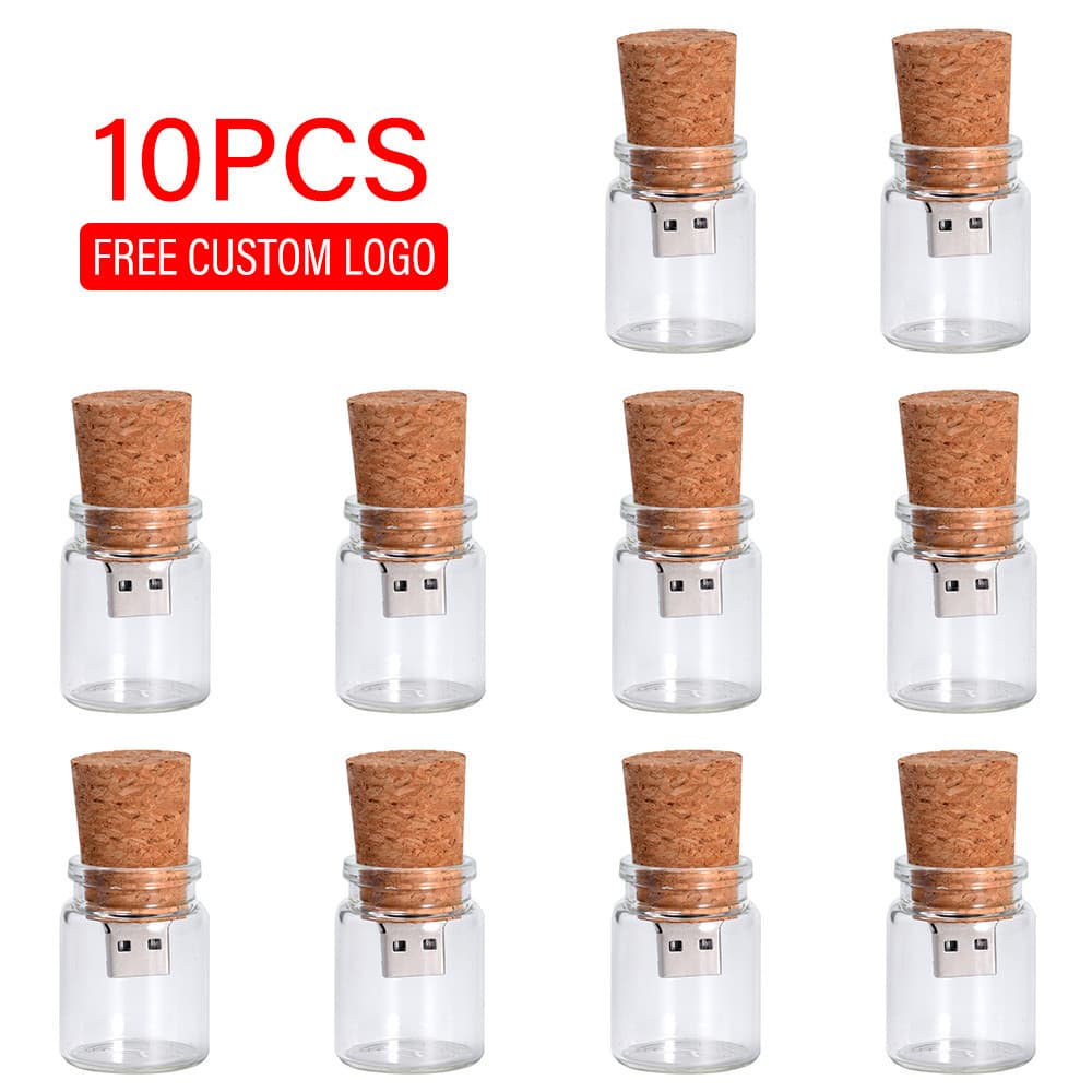 JASTER 10PCS/LOT (Logotipo Personalizado Gratuito) Garrafa De Vidro Drift Com Pen Drive USB De Cortiça (Transparente) Pe