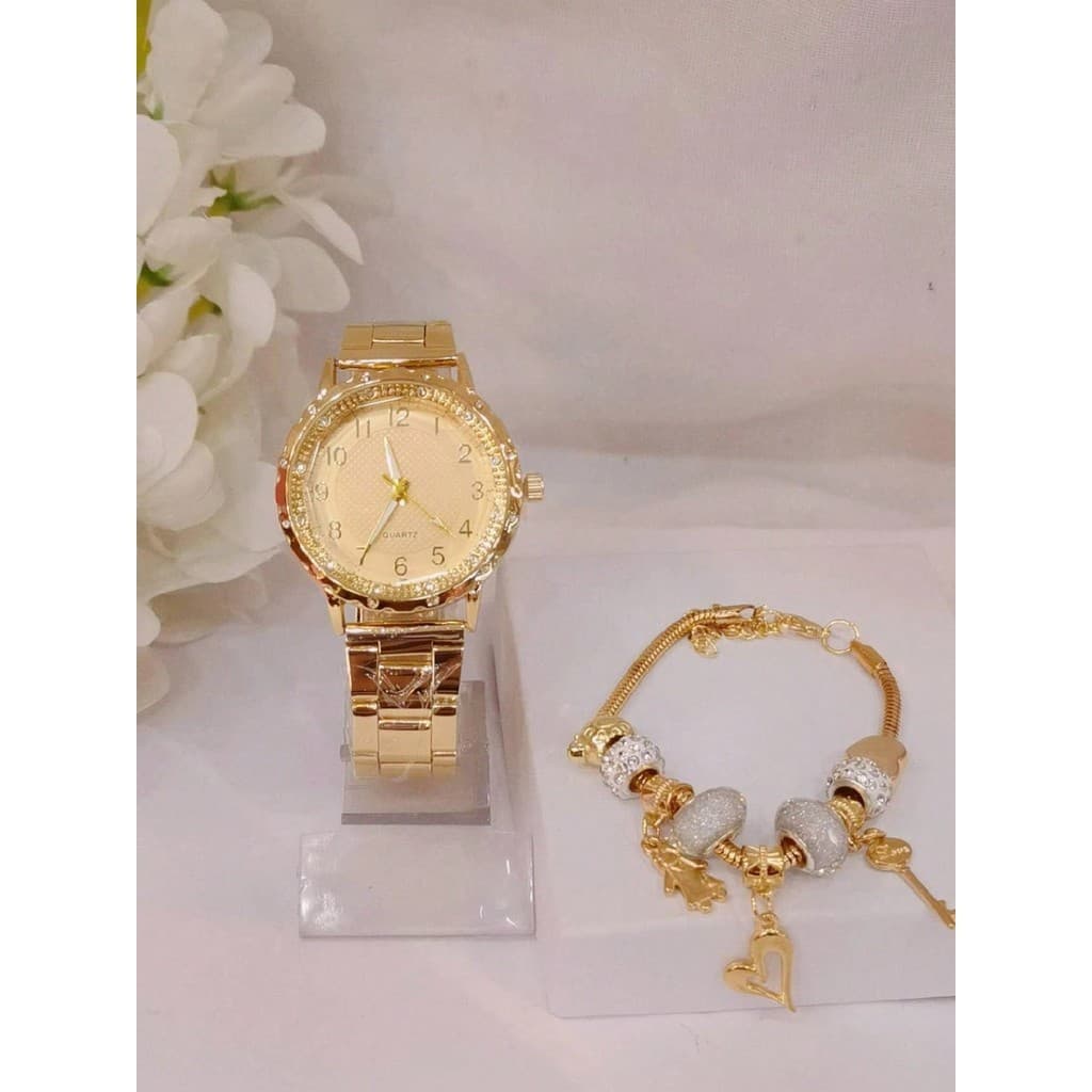 Relogio de quartzo feminino casual kit com pulseira