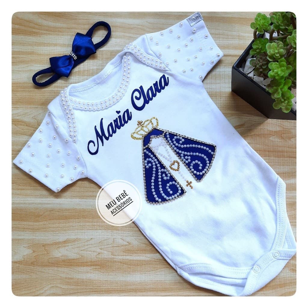 Roupa de Nossa Senhora Aparecida Body Infantil Personalizado Para Bebê  Religioso Padroeira do Brasil Menina Luxo