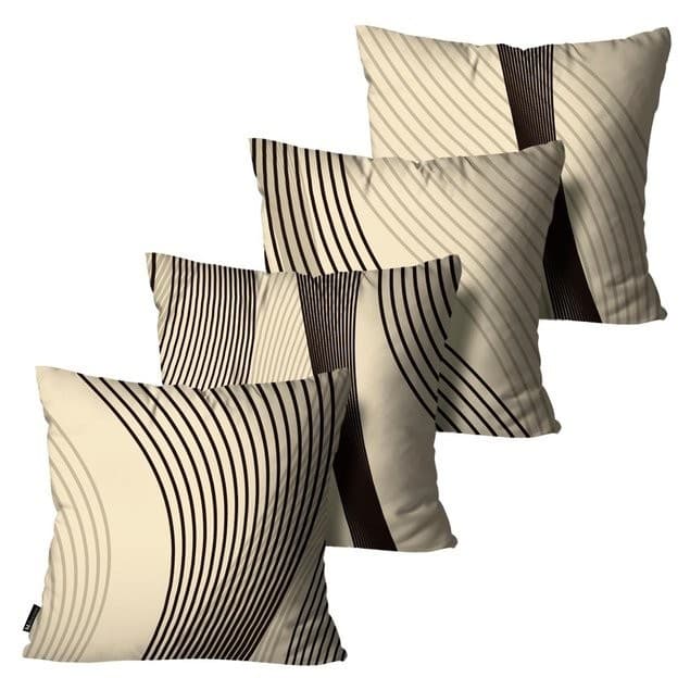 Kit 4 Capas para Almofadas Mdecore Abstrata Bege Preto 45x45