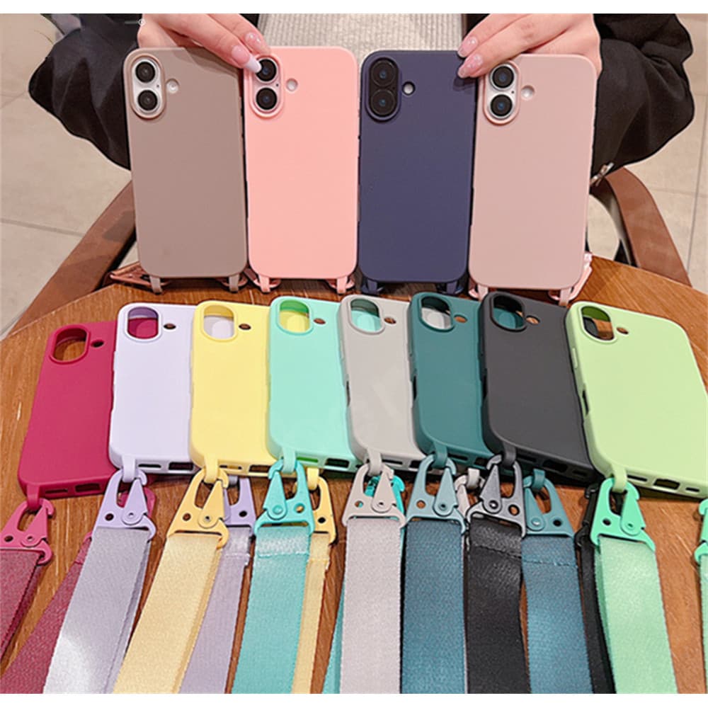 Colar Transversal Cordão De Silicone Macio Capa De Telefone Para iPhone 16 15 Pro Max Anti-Impacto