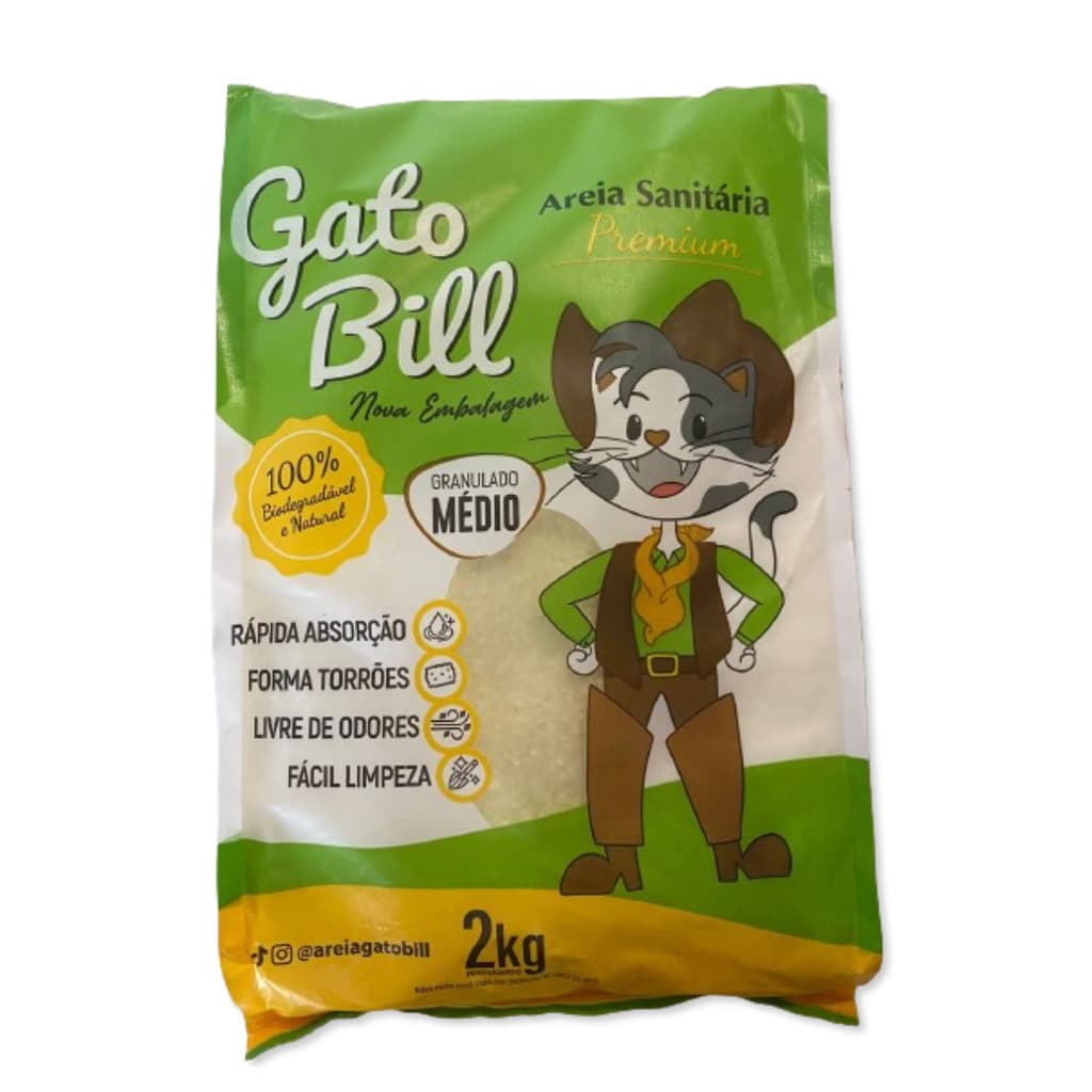 KIT 10X AREIA SANITÁRIA BIODEGRADAVEL MÉDIO 2KG GATOBILL