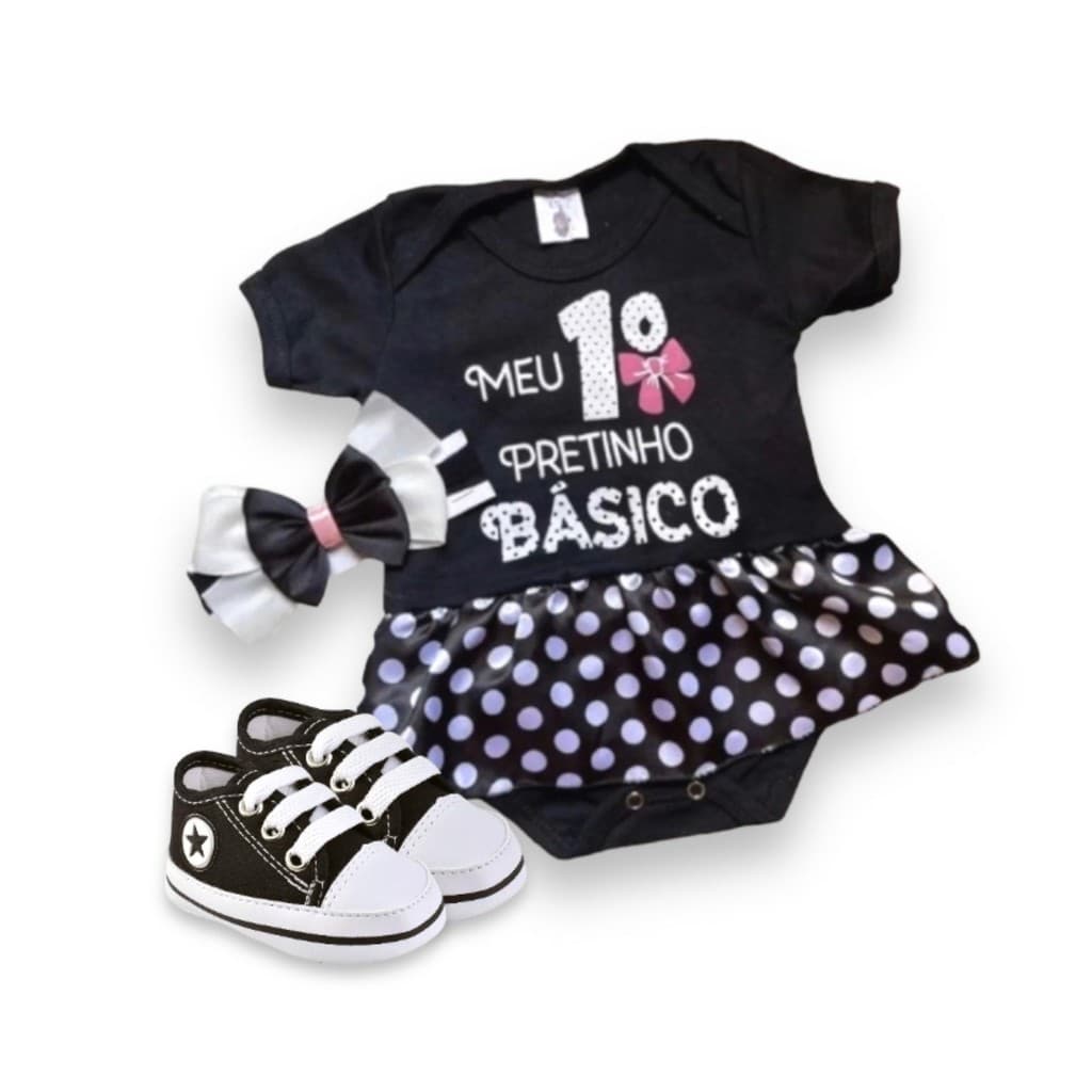 Body Temático Bebê Enxoval Mesversario Pretinho Básico