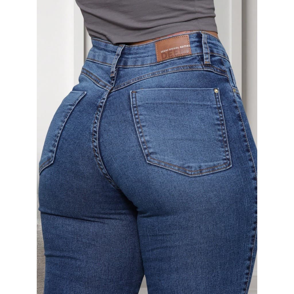 Calça Jeans Feminina com Elastano Modelo Azul escuro Premium Lançamento Modeladora calca Azul Classica Casual