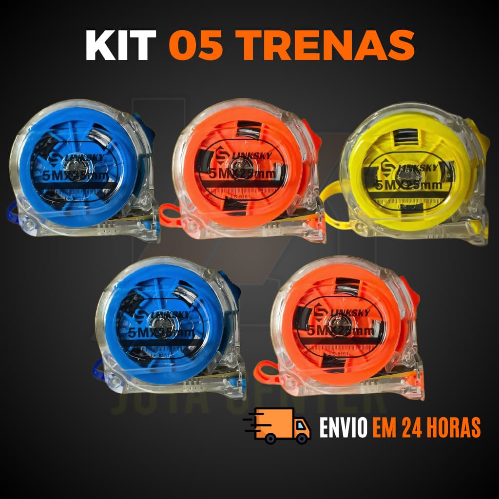 Kit Trena Métrica 5 Metros Transparente Fita de Aço Profissional com Trava