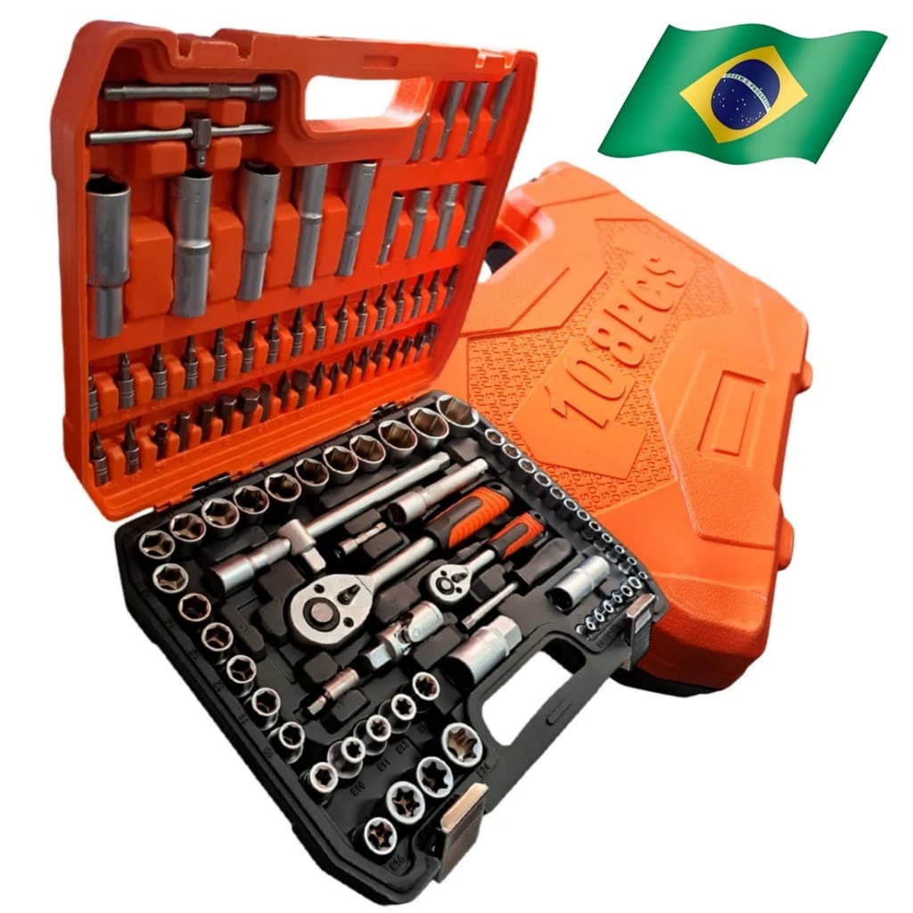 Kit De Ferramentas 108 Peças Jogo De Soquetes Chave Catraca Reversível Com Maleta Jogo