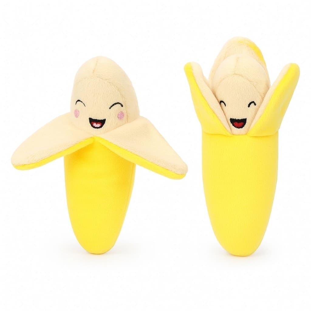 Brinquedo de Cachorro Kit 2 Unidade Pelúcia Banana Mordedor com Apito Som Interativo Divertido