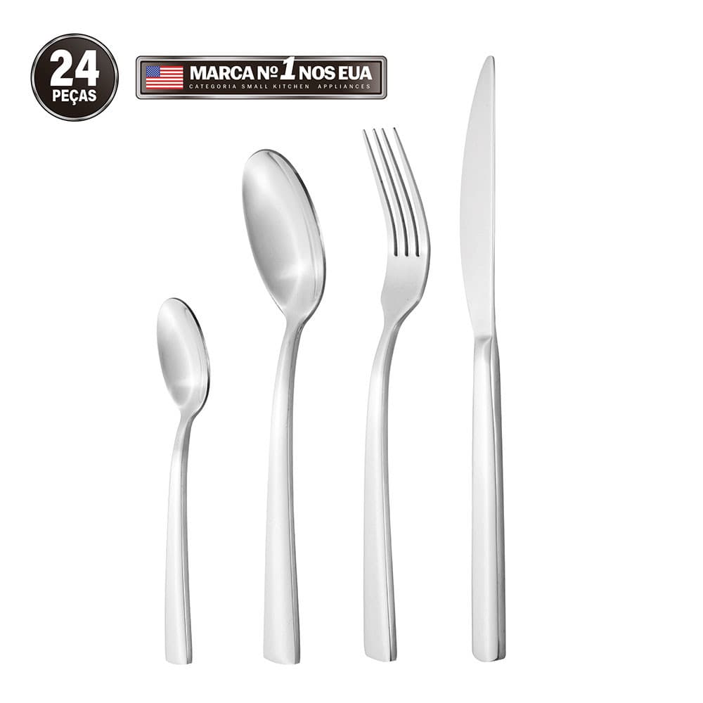 Faqueiro Jogo De Talheres Conjunto Inox Escovado 24 Peças Hamilton Beach Aspen