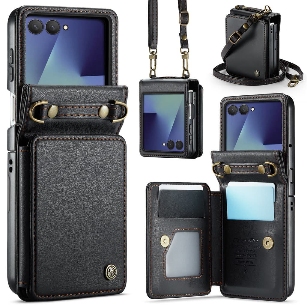Capa De Telefone Com Slot Para Cartão Carteira De Couro Samsung Galaxy Z Flip 7 Suporte À Prova De Choque