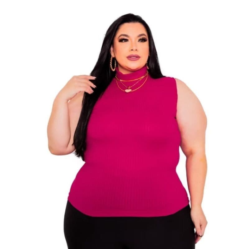 Blusa Regata Feminina Plus Size Gola Alta Canelada Elegância  Conforto