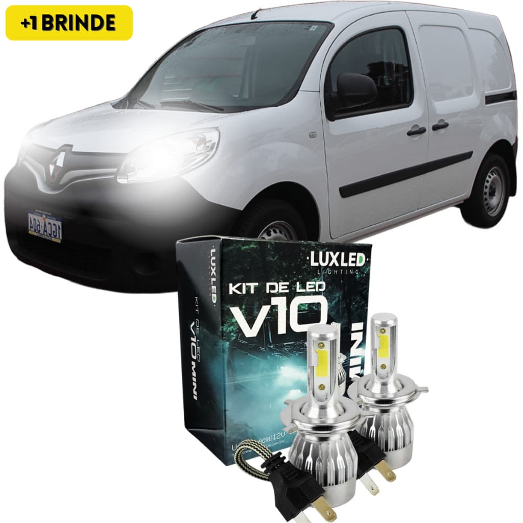 Kit Ultra Led Renault Kangoo 2000 à 2014 Farol Baixo Alto 6500k 20000 Lumens V10