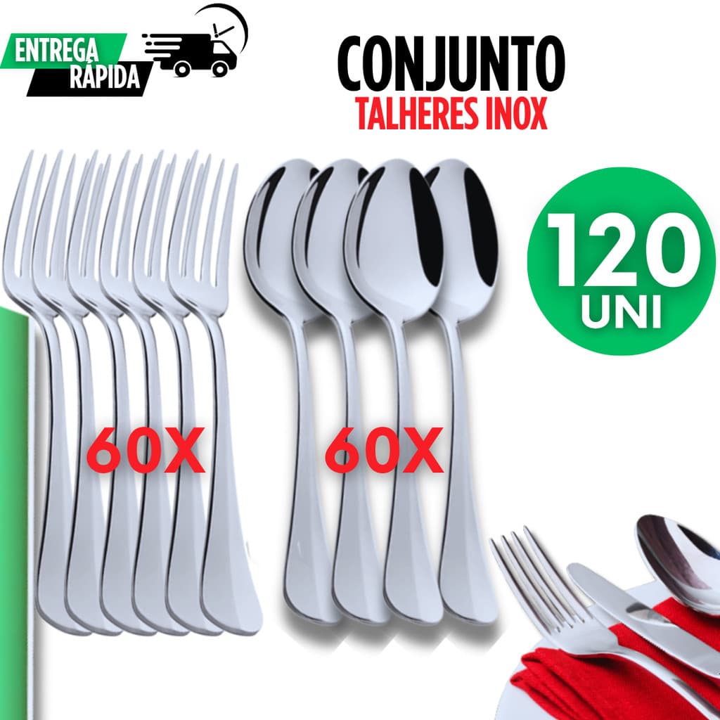 Kit120 Garfos e Colheres – Talheres Resistentes e Reutilizáveis para Cozinha, Restaurante e Eventos